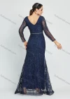 Wholesale Women's Elegant Lace Sleeve V Neck Rhinestone Lace Glamorous Mermaid Evening Dress - Liuhuamall