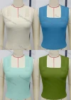 Wholesale Women's Casual Square Neck Sleeveless Plain Tank Knit Top - Liuhuamall