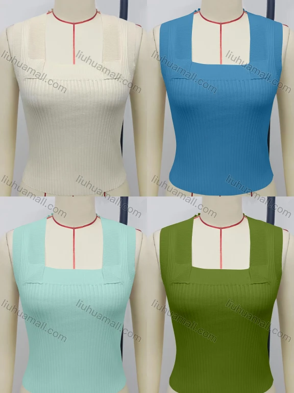 Wholesale Women's Casual Square Neck Sleeveless Plain Tank Knit Top