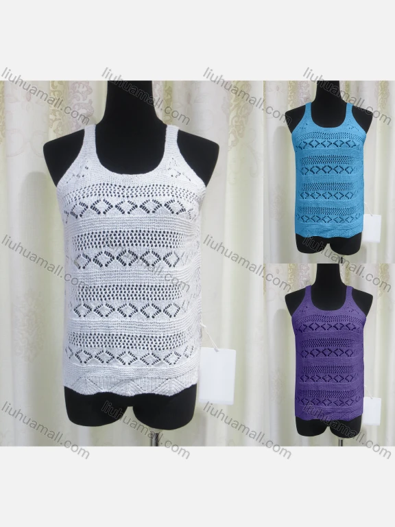 Wholesale Women's Casual Round Neck Sleeveless Mesh Plain Knit Vest