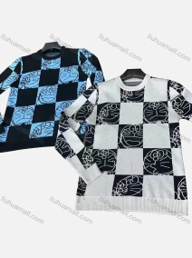 Wholesale Men's Checkerboard Graphic Print Round Neck Long Sleeve Pullover Sweater 2311#, LIUHUA CLOTHING WHOLESALE