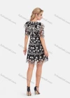 Wholesale Women's Elegant Scallop Edge Floral Embroidered Layered A-Line Mesh Sleeve Mini Dress - Liuhuamall