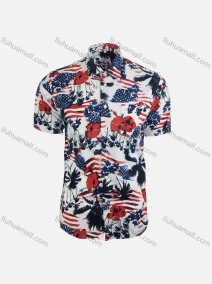 Wholesale Men's Casual Short Sleeve Allover Print Button Down Shirt UKS021-1#, LIUHUA CLOTHING WHOLESALE