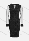 Wholesale Women's Casual 2-in-1 Mesh Lining Shirred Striped Long Sleeve Bodycon Knee Length Dress - Liuhuamall