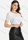 Wholesale Women's Casual Sweetheart Neck Short Sleeve Lace Applique Rhinestone Tops - Liuhuamall