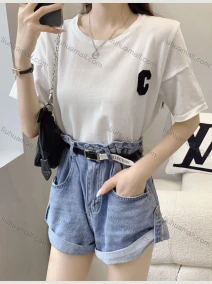 Wholesale Women's Casual Plain & Striped Round Neck Short Sleeve Tee 8079#, LIUHUA CLOTHING WHOLESALE