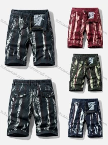 Wholesale Men's Casual Pockets Zipper Fly Drawstring Abstract Print Short Cargo Pant, LIUHUA CLOTHING WHOLESALE