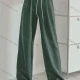 Wholesale Women's Sporty Plain High Waist Drawstring Patch Pocket Loose Fit Long Pants Cadmium Green Clothing Wholesale Market Liuhua