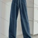 Wholesale Women's Sporty Plain High Waist Drawstring Patch Pocket Loose Fit Long Pants Blue Clothing Wholesale Market Liuhua