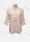 Wholesale Women's Casual Plain Lace Appliques Button Front 3/4 Sleeve Blouse - Liuhuamall
