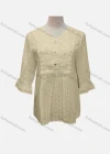 Wholesale Women's Casual Plain Lace Appliques Button Front 3/4 Sleeve Blouse - Liuhuamall