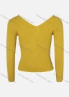 Wholesale Women's Plain V Neck Rib-knit Long Sleeve Crop Sweater - Liuhuamall