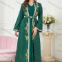 Wholesale Women's Muslim Islamic Embroidery Lace Up Robe Cardigan & Dress 2-piece Set 3145# preview