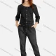 Wholesale Women's Plus Size Casual Round Neck Button Front Top & Straight Leg Pants Denim 2 Piece Set Black Clothing Wholesale Market Liuhua