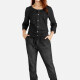 Women's Plus Size Casual Round Neck Button Front Top & Straight Leg Pants Denim 2 Piece Set Black Clothing Wholesale Market -LIUHUA