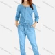 Wholesale Women's Plus Size Casual Round Neck Button Front Top & Straight Leg Pants Denim 2 Piece Set Light Blue Clothing Wholesale Market Liuhua