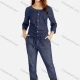 Wholesale Women's Plus Size Casual Round Neck Button Front Top & Straight Leg Pants Denim 2 Piece Set Navy Clothing Wholesale Market Liuhua