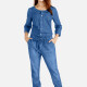 Women's Plus Size Casual Round Neck Button Front Top & Straight Leg Pants Denim 2 Piece Set Medium Blue Clothing Wholesale Market -LIUHUA