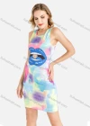 Wholesale Women's Casual Lip & Diamond Graphic Tie Dye Racerback Short Tank Dress - Liuhuamall
