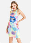 Wholesale Women's Casual Lip & Diamond Graphic Tie Dye Racerback Short Tank Dress - Liuhuamall