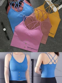 Wholesale Women's Basics Back Criss Cross Button Decor Spaghetti Strap Camisole Bra 6895-6#, LIUHUA CLOTHING WHOLESALE