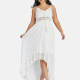 Women's Sexy Tie Neck Hollow Out Sleeveless Guipure Lace Cami Maxi Dress 0616# White Clothing Wholesale Market -LIUHUA