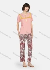 Wholesale Women's Lounge Tassel Trim Tie Neck Short Sleeve Tee & Floral Print Pants 2 Piece Pajamas Set A04# - Liuhuamall
