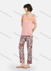 Wholesale Women's Lounge Tassel Trim Tie Neck Short Sleeve Tee & Floral Print Pants 2 Piece Pajamas Set A04# - Liuhuamall