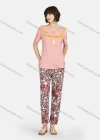 Wholesale Women's Lounge Tassel Trim Tie Neck Short Sleeve Tee & Floral Print Pants 2 Piece Pajamas Set A04# - Liuhuamall