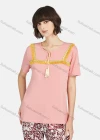 Wholesale Women's Lounge Tassel Trim Tie Neck Short Sleeve Tee & Floral Print Pants 2 Piece Pajamas Set A04# - Liuhuamall