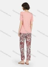 Wholesale Women's Lounge Tassel Trim Tie Neck Short Sleeve Tee & Floral Print Pants 2 Piece Pajamas Set A04# - Liuhuamall