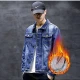 Wholesale Men's Casual Plain Fleece Inside Long Sleeve Button Down Denim Jacket Blue Clothing Wholesale Market Liuhua