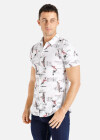 Wholesale Men's Allover Letter Feather Print Short Sleeve Casual Shirt - Liuhuamall