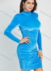 Wholesale Women's Elegant Velvet Long Sleeve Ruched Bodycon Cocktail Dress With Shoulder Pads - Liuhuamall
