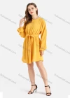 Wholesale Women's Casual Round Neck Long Sleeve Belted Short Pleated Dress - Liuhuamall