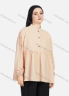 Wholesale Women's Casual Plain Mock Neck Long Sleeve Ruched Ruffle Hem Button Front Top 1404# - Liuhuamall