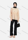 Wholesale Women's Casual Plain Mock Neck Long Sleeve Ruched Ruffle Hem Button Front Top 1404# - Liuhuamall