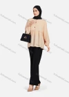 Wholesale Women's Casual Plain Mock Neck Long Sleeve Ruched Ruffle Hem Button Front Top 1404# - Liuhuamall