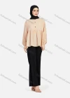 Wholesale Women's Casual Plain Mock Neck Long Sleeve Ruched Ruffle Hem Button Front Top 1404# - Liuhuamall