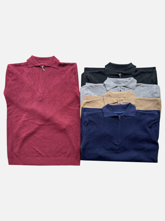 Men's Casual Plain Collared Zip Long Sleeve Knit Sweater, Clothing Wholesale Market -LIUHUA, MEN, Sweaters-Knits