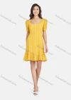 Wholesale Women's Casual Plain Sweetheart Neck Puff Sleeve Cut Out Ruffle Hem Short Dress - Liuhuamall