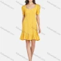 Wholesale Women's Casual Plain Sweetheart Neck Puff Sleeve Cut Out Ruffle Hem Short Dress preview