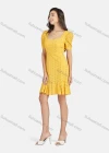 Wholesale Women's Casual Plain Sweetheart Neck Puff Sleeve Cut Out Ruffle Hem Short Dress - Liuhuamall