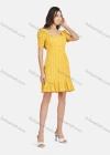 Wholesale Women's Casual Plain Sweetheart Neck Puff Sleeve Cut Out Ruffle Hem Short Dress - Liuhuamall
