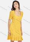 Wholesale Women's Casual Plain Sweetheart Neck Puff Sleeve Cut Out Ruffle Hem Short Dress - Liuhuamall