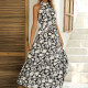 Women's Elegant Floral Print Sleeveless Halter Maxi Dress Black Clothing Wholesale Market -LIUHUA