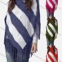 Wholesale Women's Casual Turtleneck Half Sleeve Scarf Hem Striped Knit Cape 2981# preview