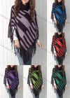 Wholesale Women's Casual Turtleneck Half Sleeve Scarf Hem Striped Knit Cape 2985# - Liuhuamall