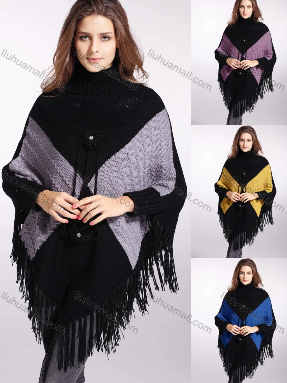 Wholesale Woman's Casual Scarf Hem Knitted Fabric Turtleneck Neck Sweater 3146#