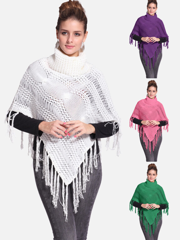 Woman's Casual Plain Print Knitted Fabric Turtleneck Neck Shawl 8864#, Clothing Wholesale Market -LIUHUA, Women, Women-s-Outerwear, Cape-Poncho